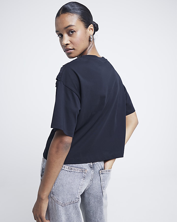 Black Chevron Lace Collar T-shirt