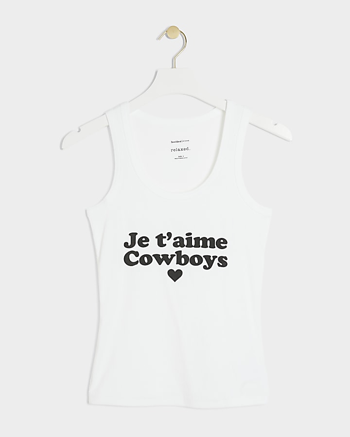 White Je T'aime Cowboys Vest Top