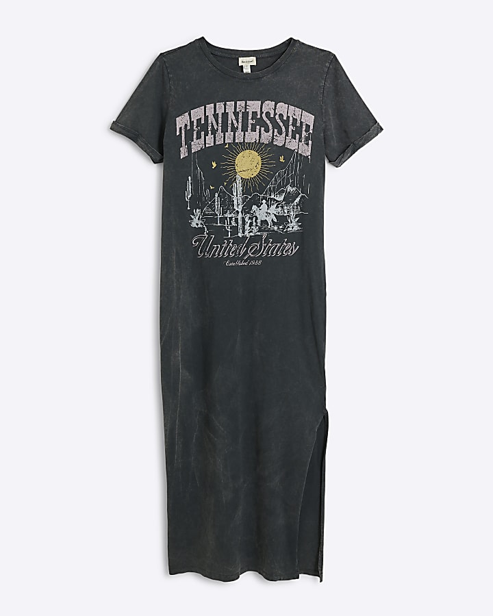 Grey western graphic t-shirt midi dress