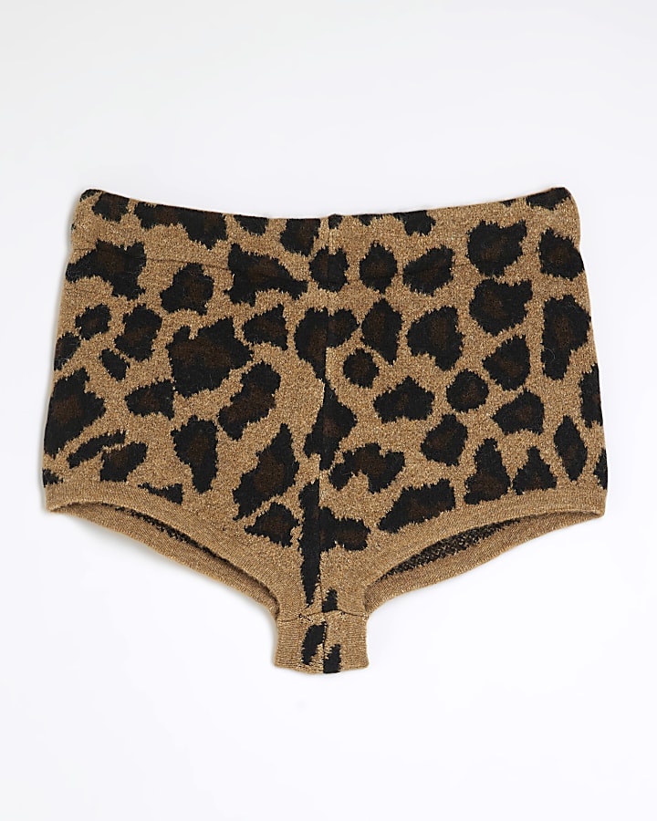 Beige Knit Leopard Shorts