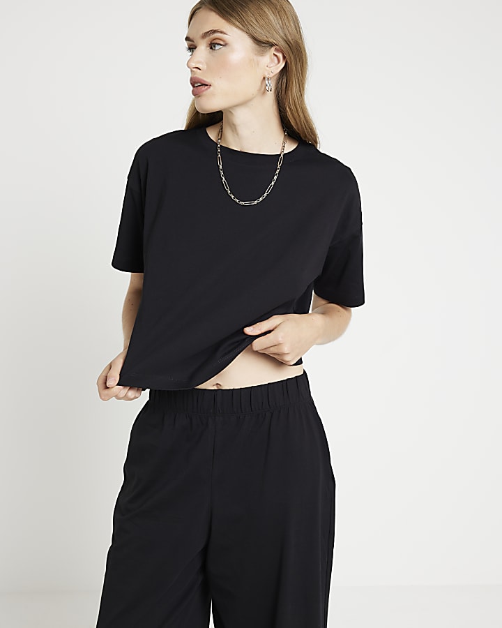 Black t-shirt and wide leg joggers set