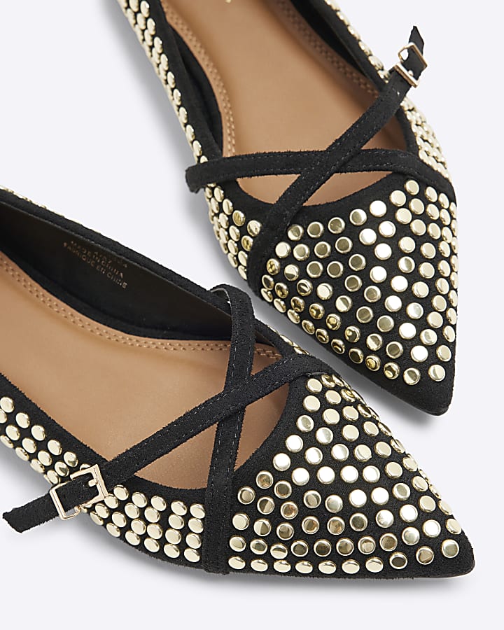 Black Gold Studded Ballet Pumps