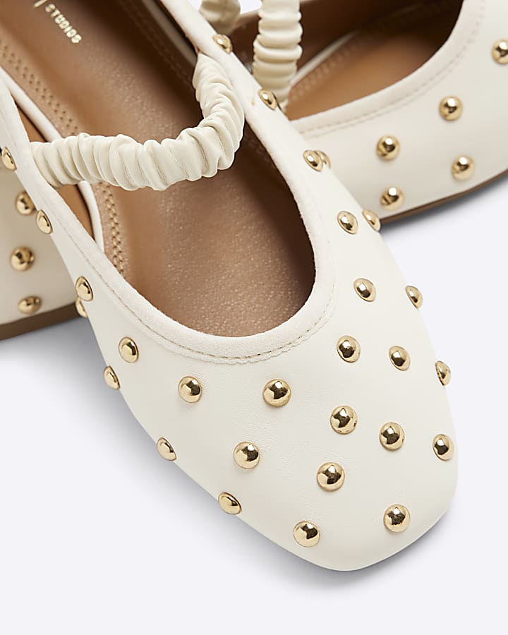 Cream Studded Elastic Ballet Pumps