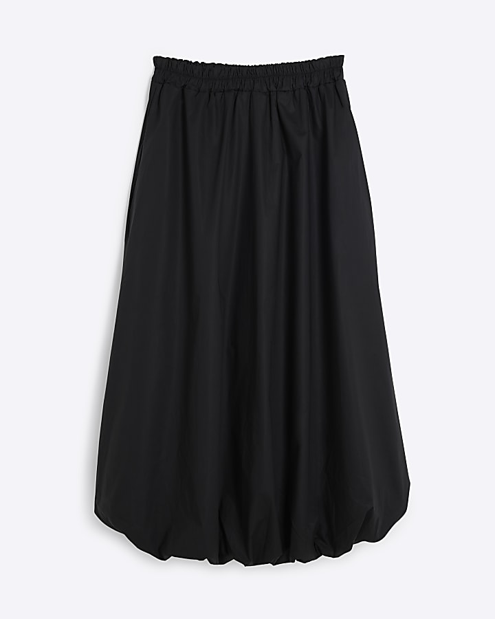 Black Bubble Hem Midi Skirt