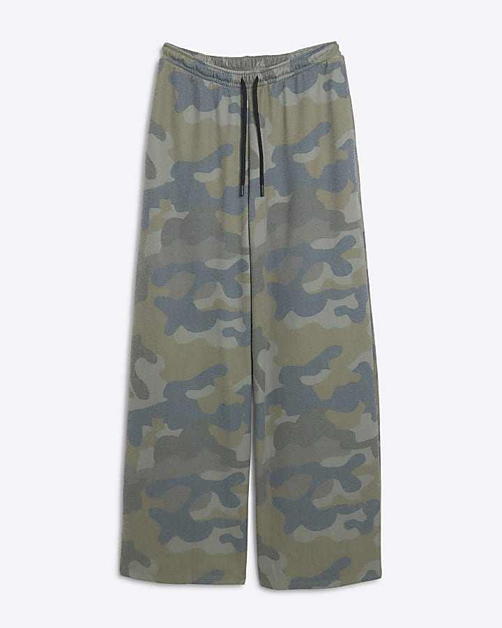 Green camo wide leg joggers