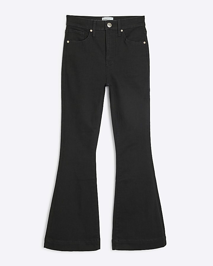 Petite black tummy hold flared jeans