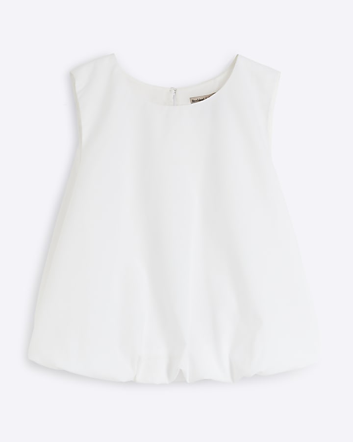 White Bubble Hem Top