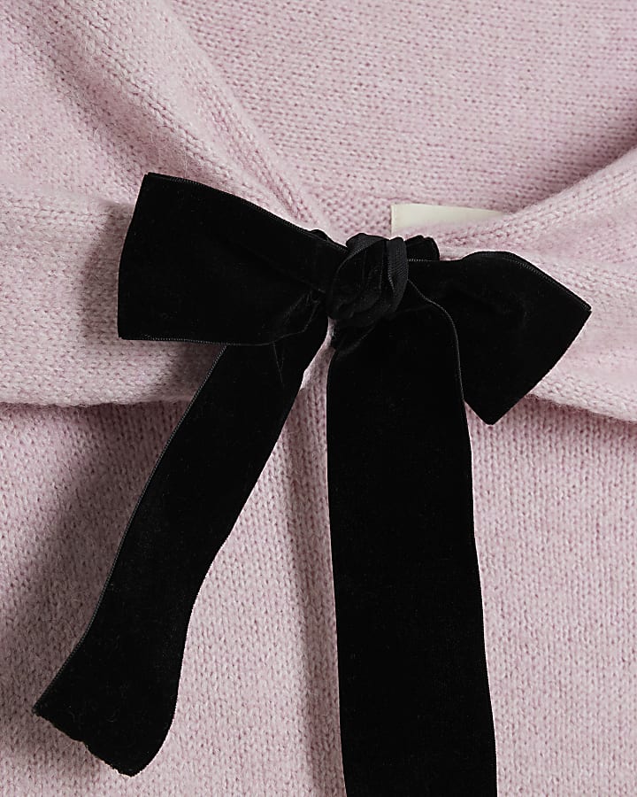 Pink Long Sleeve Bardot Bow Jumper River Island