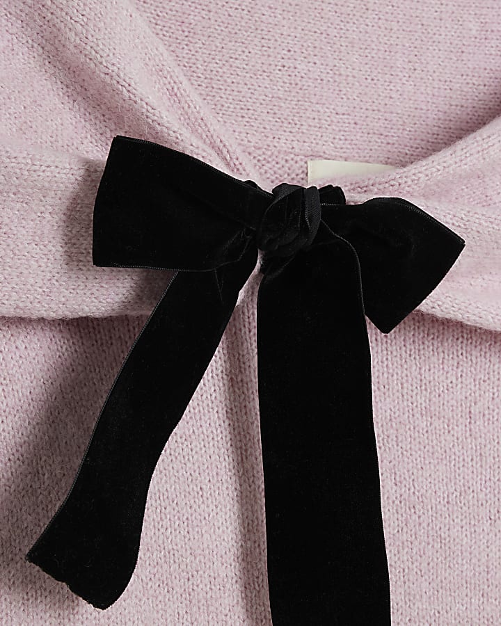 Pink Long Sleeve Bardot Bow Jumper