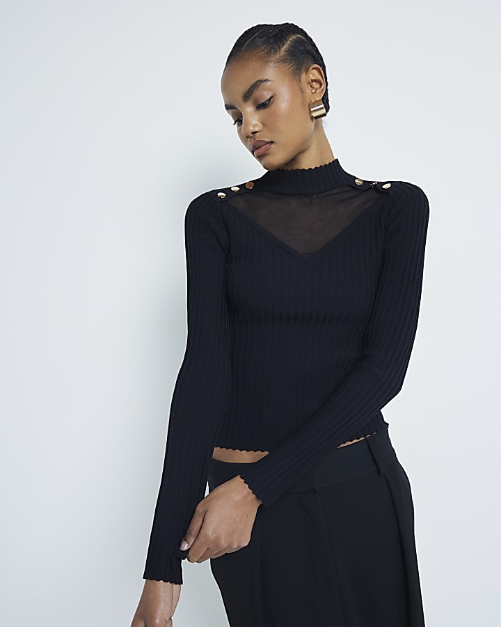 Black Long Sleeve Military Top