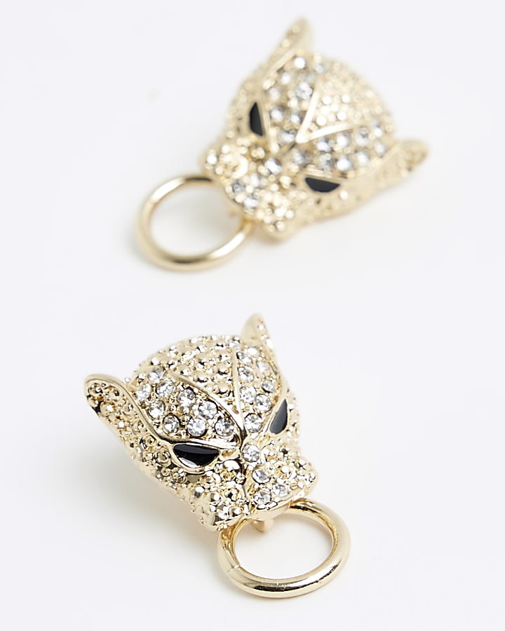 Gold leopard head stud earrings