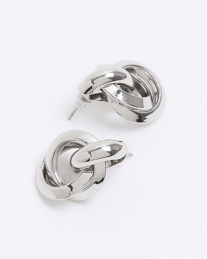 Silver knot stud earrings