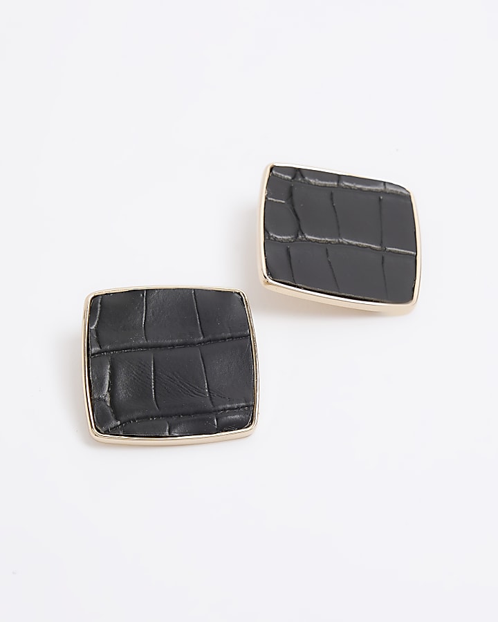 Black croc embossed large stud earrings