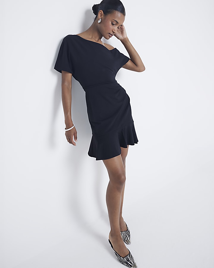 Black Off Shoulder Swing Mini Dress