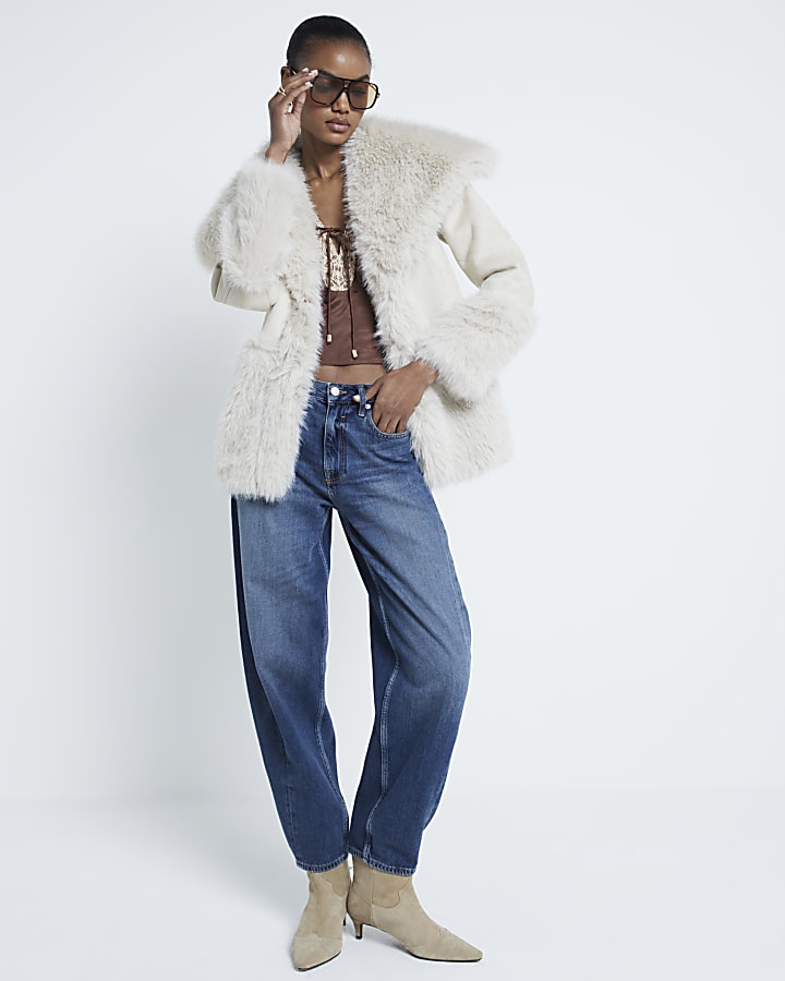 Cream Faux Fur Trim Jacket