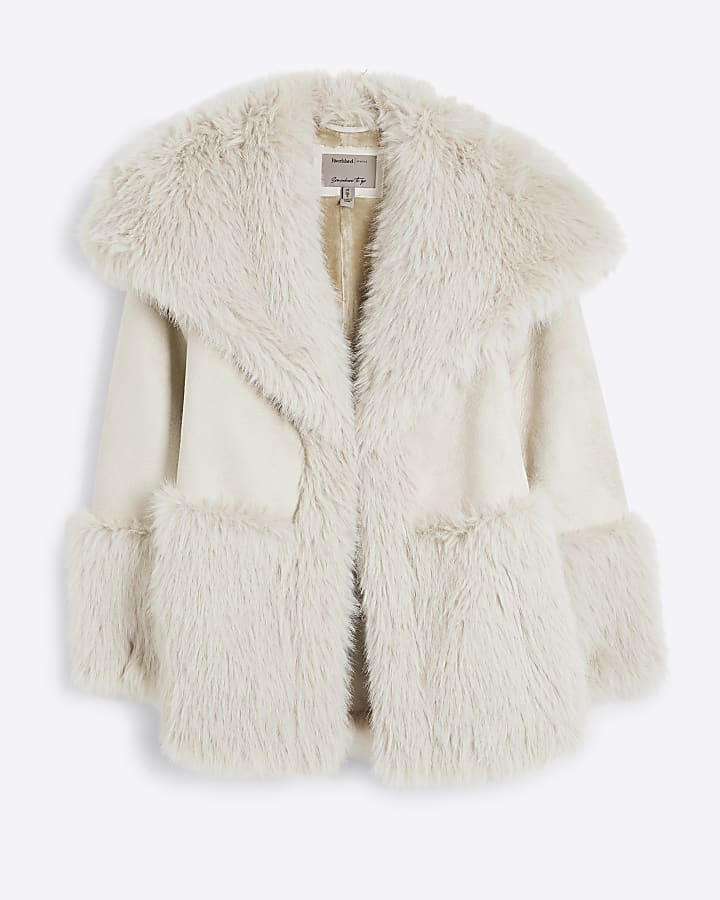 Cream Faux Fur Trim Jacket