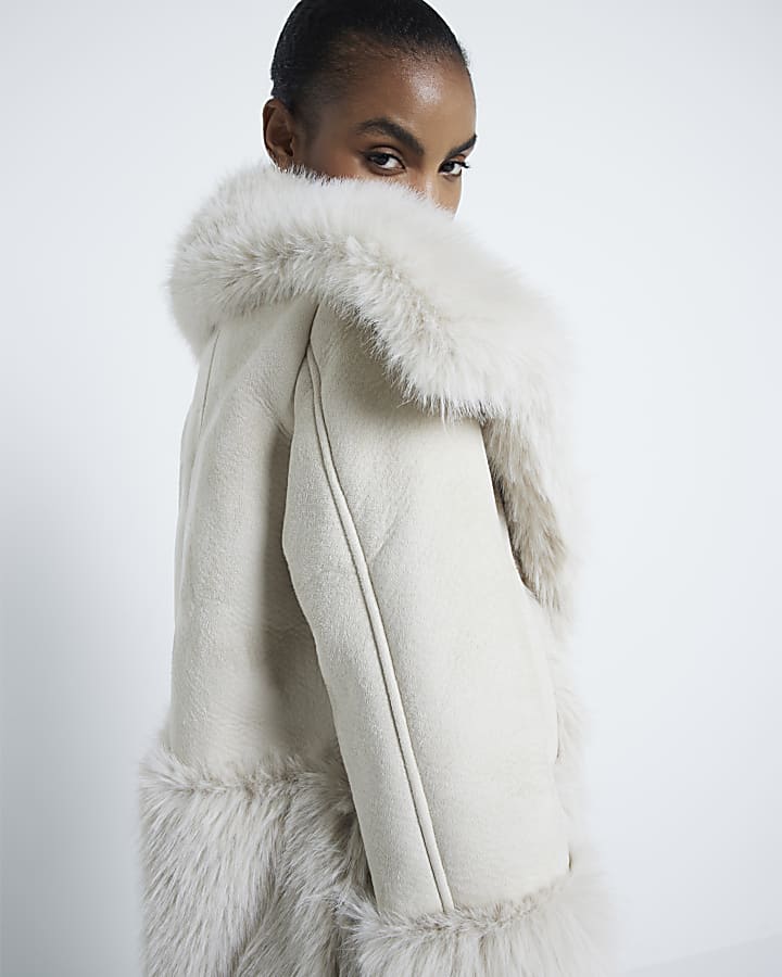 Cream Faux Fur Trim Jacket