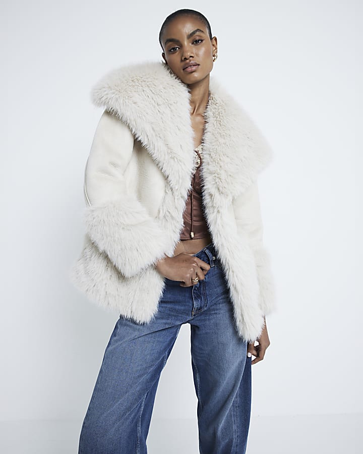 Cream Faux Fur Trim Jacket