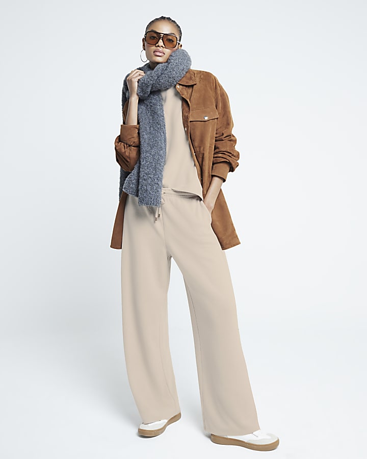 Beige Wide Leg Trousers