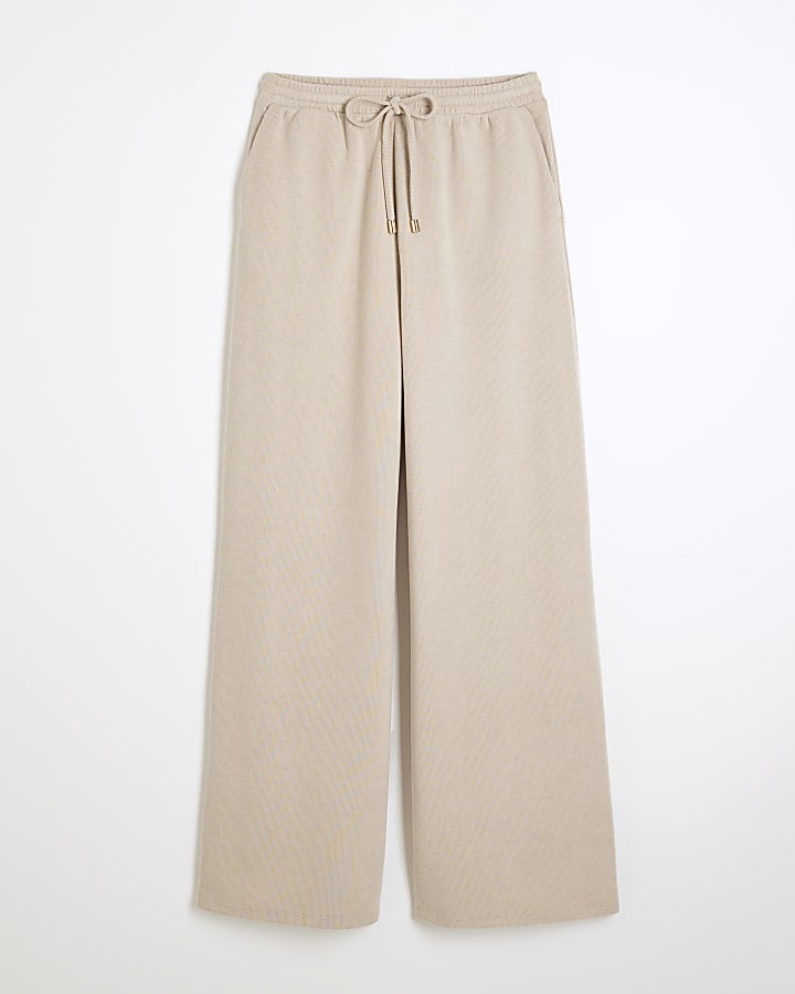 Beige Wide Leg Trousers