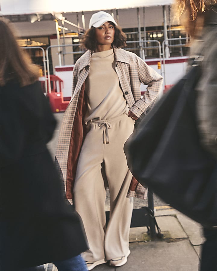 Beige Wide Leg Trousers