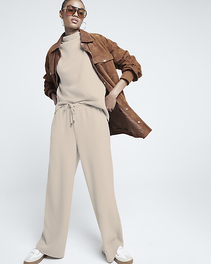 Beige Wide Leg Trousers