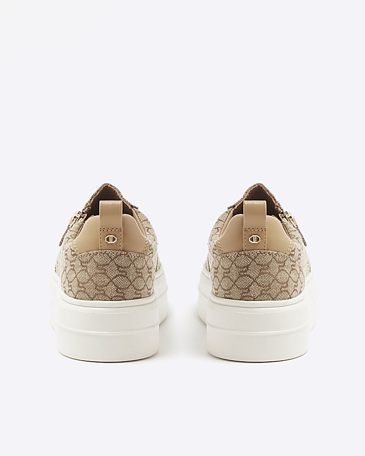 Brown RI Monogram Laceless Platform Trainers