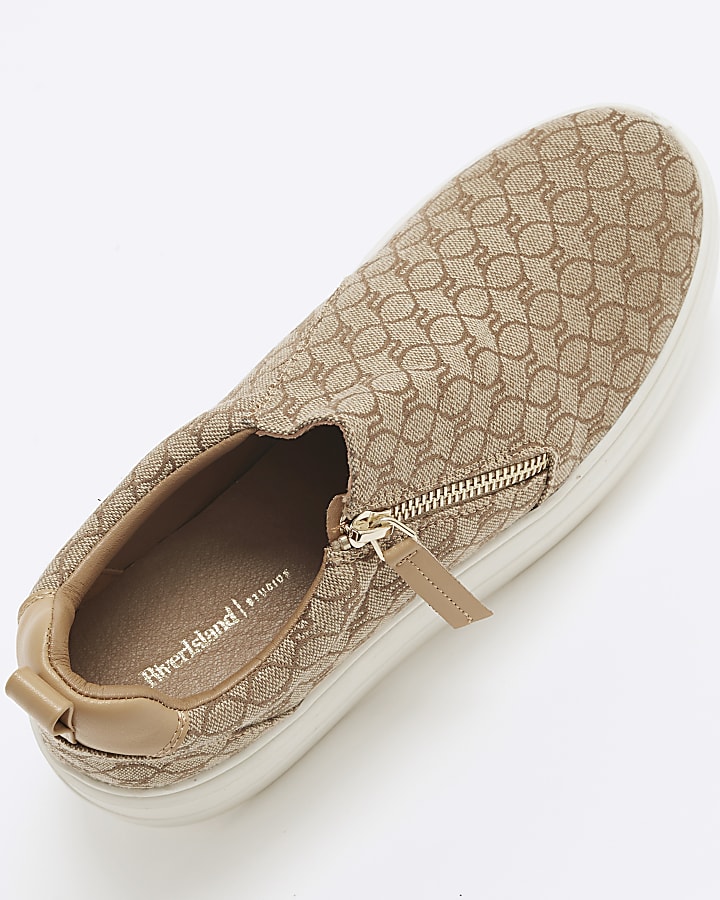 Brown RI Monogram Laceless Platform Trainers