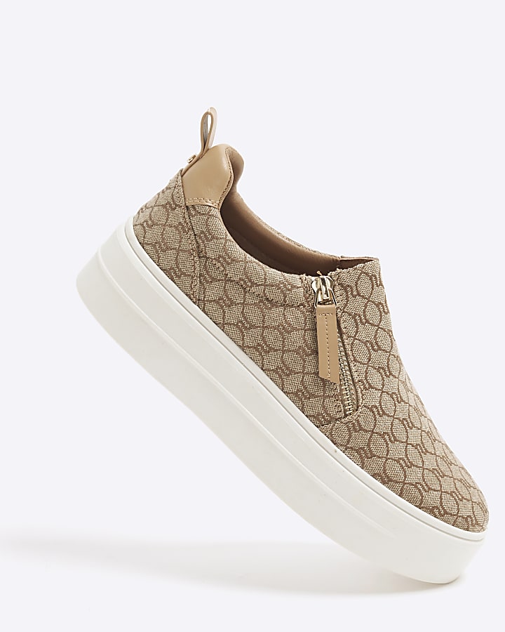 Brown RI Monogram Laceless Platform Trainers