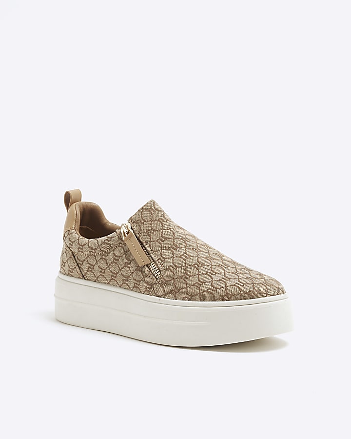 Brown RI Monogram Laceless Platform Trainers