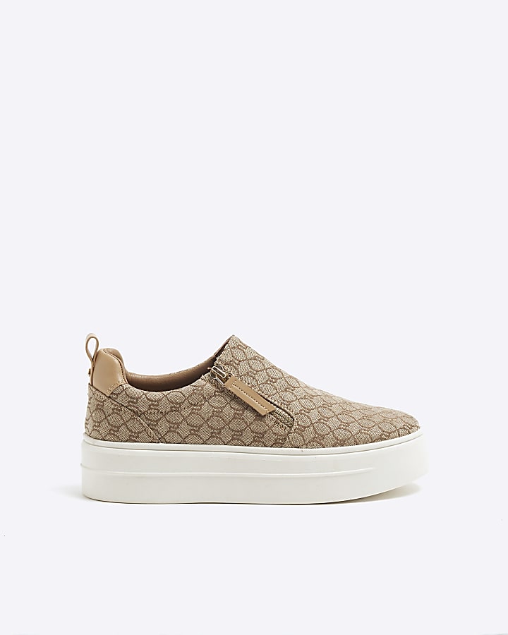 Brown RI Monogram Laceless Platform Trainers