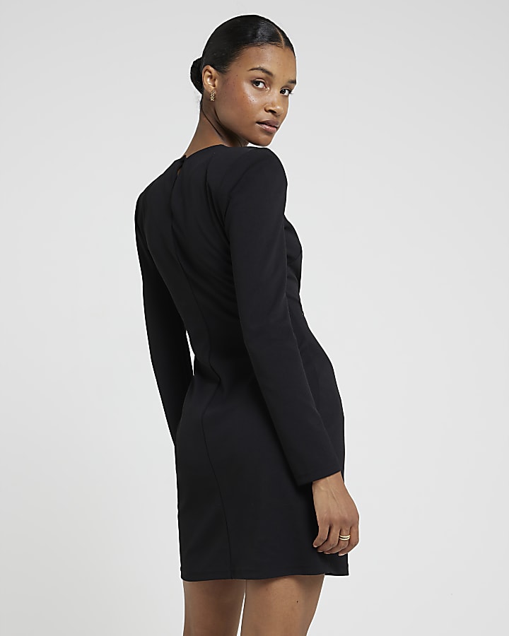 Black button up shift mini dress