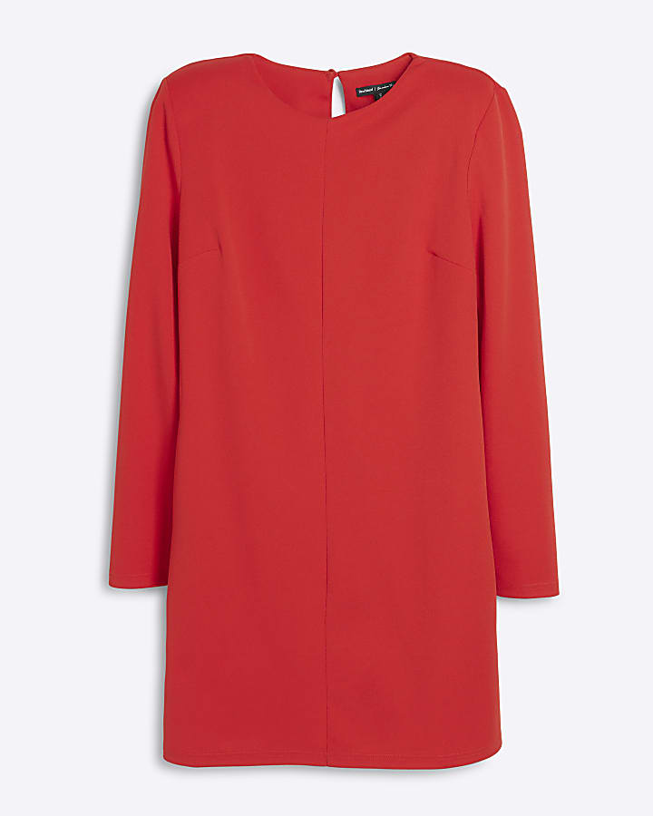 Red shoulder pad shift mini dress