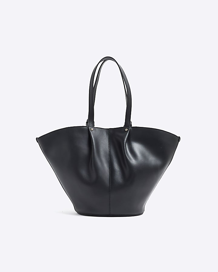 Black Leather Tassel Shopper Bag