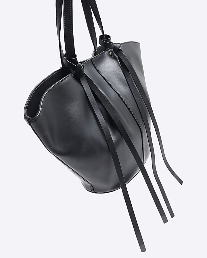 Black Leather Tassel Shopper Bag