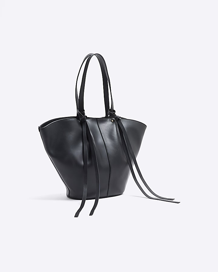 Black Leather Tassel Shopper Bag