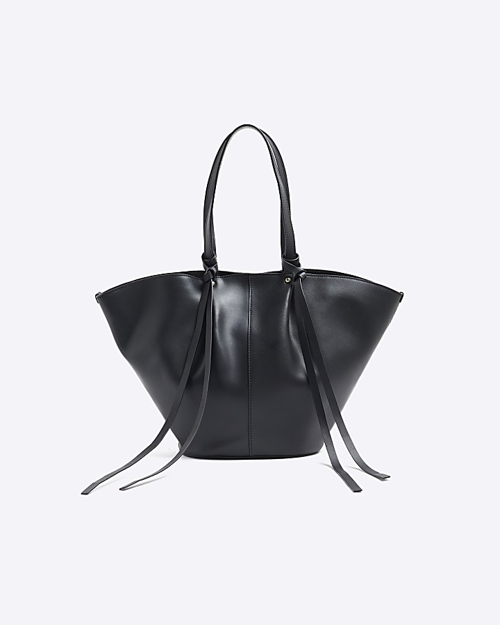 Black Leather Tassel Shopper Bag