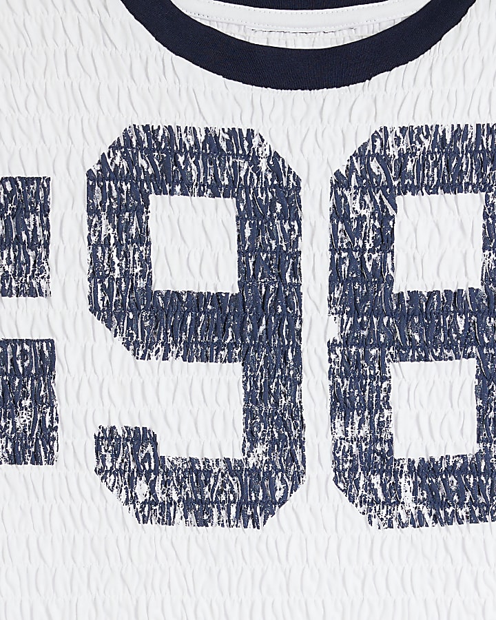 White Shirred 98 Number Graphic T-shirt