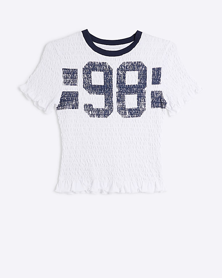 White Shirred 98 Number Graphic T-shirt
