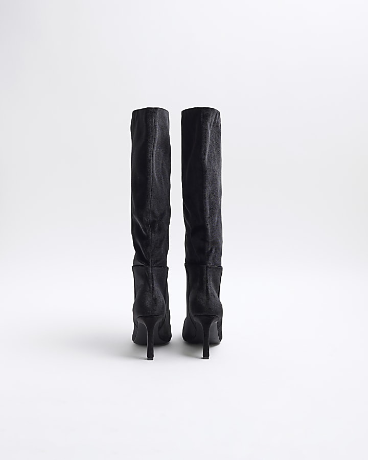 Black Velvet Knee High Boots
