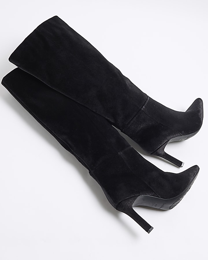 Black Velvet Knee High Boots