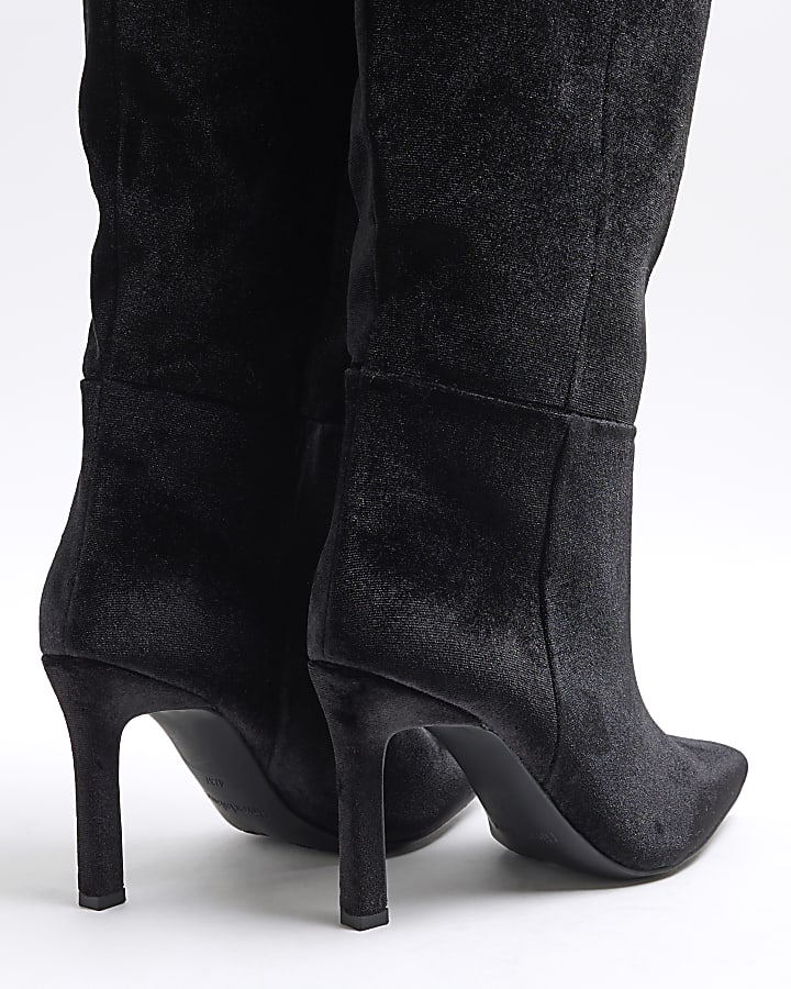Black Velvet Knee High Boots
