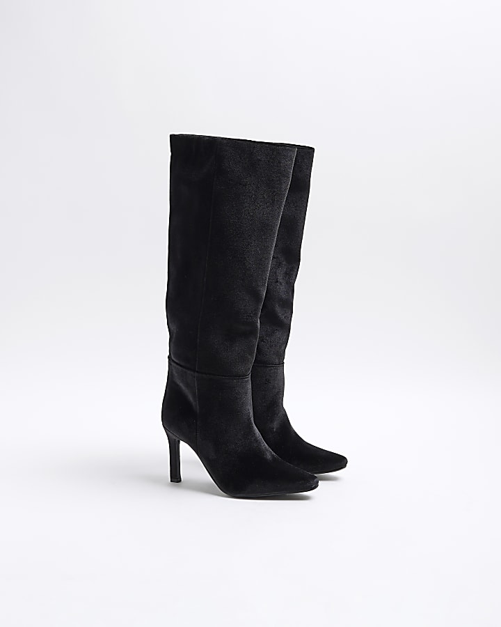 Black Velvet Knee High Boots