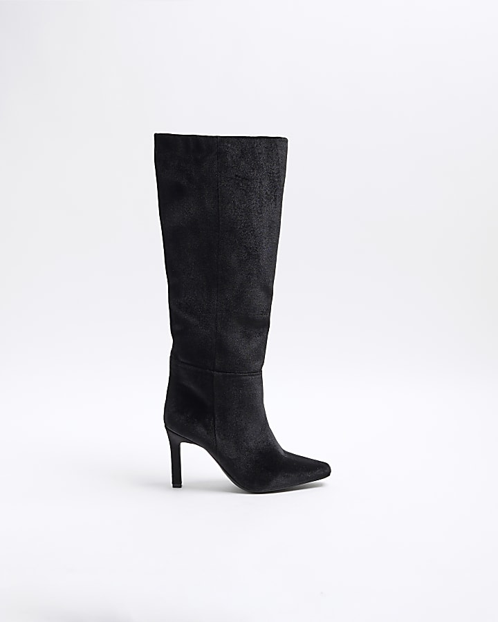Black Velvet Knee High Boots