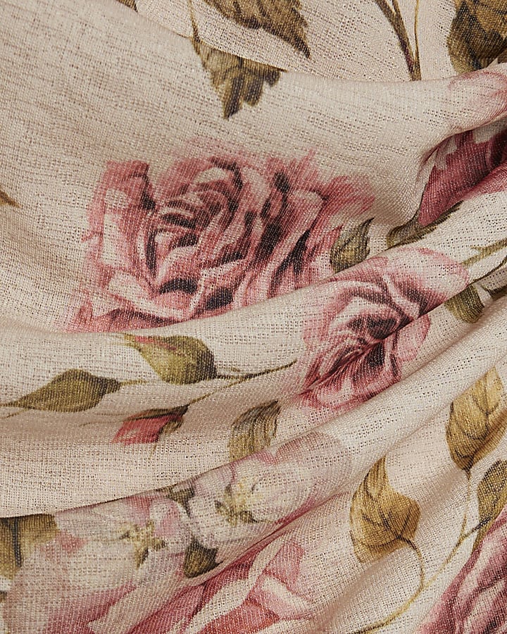 Beige floral drape bodycon midi dress