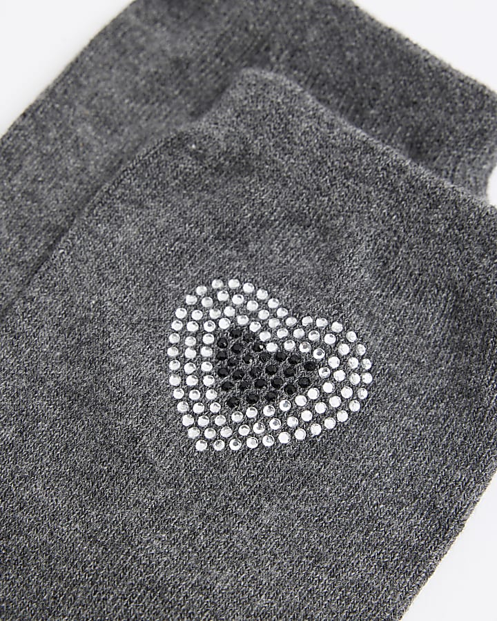 Grey Diamante Heart Socks