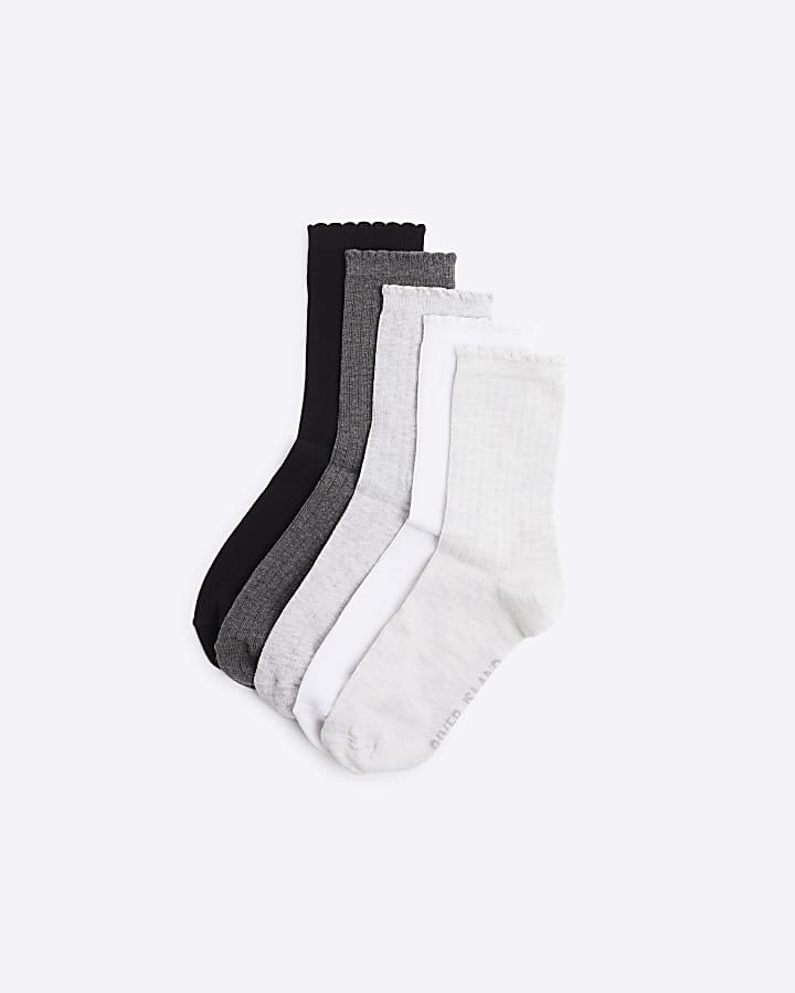 Grey 5 pack Basic Ribbed Socks