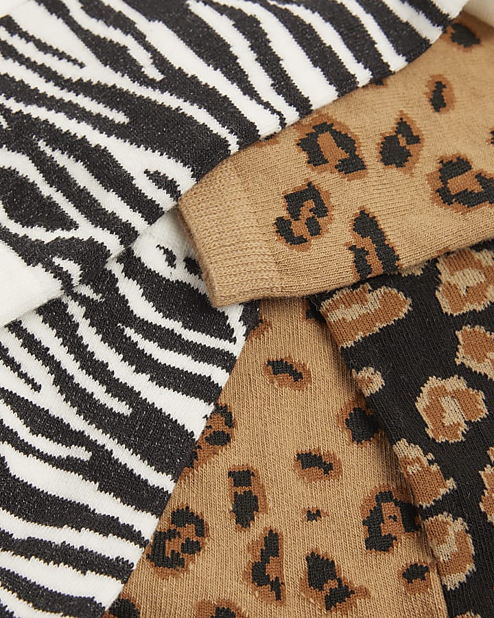 Beige Leopard Print Socks 5 pack