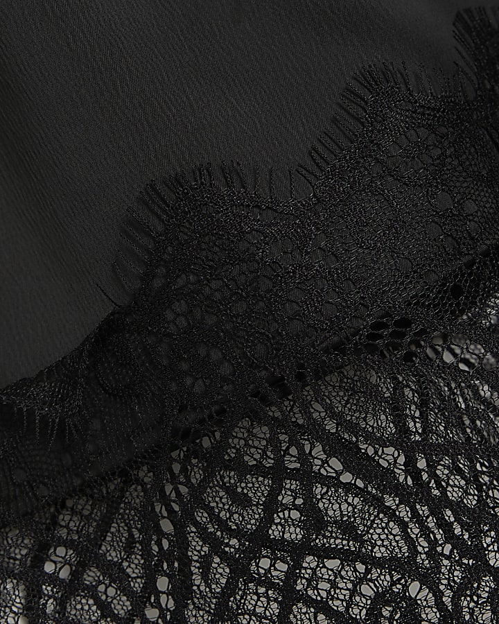 Black Lace Trim Satin Mini Skirt