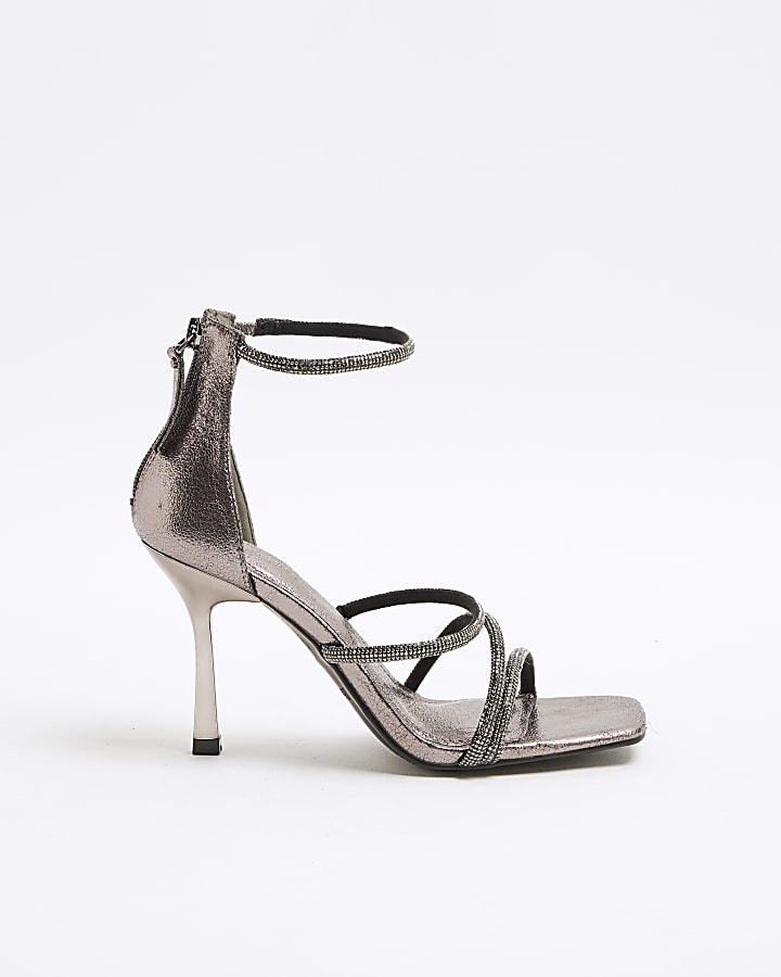 Silver Strapped Heeled Sandals